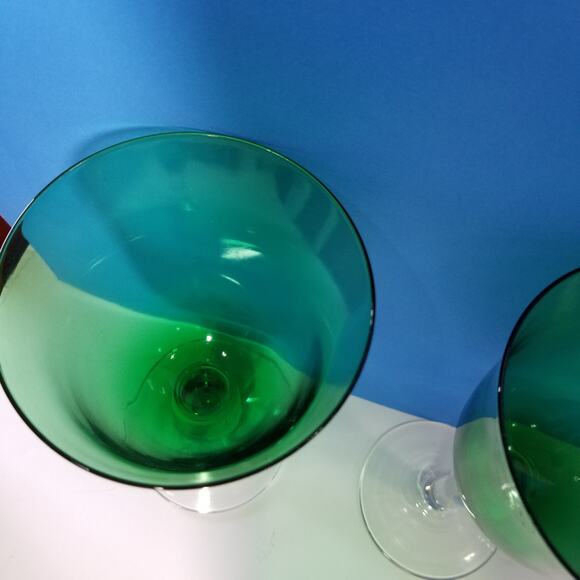 Three Art Land green glass goblets flared rim 7 3/4"  3.1476 - Picture 11 of 11